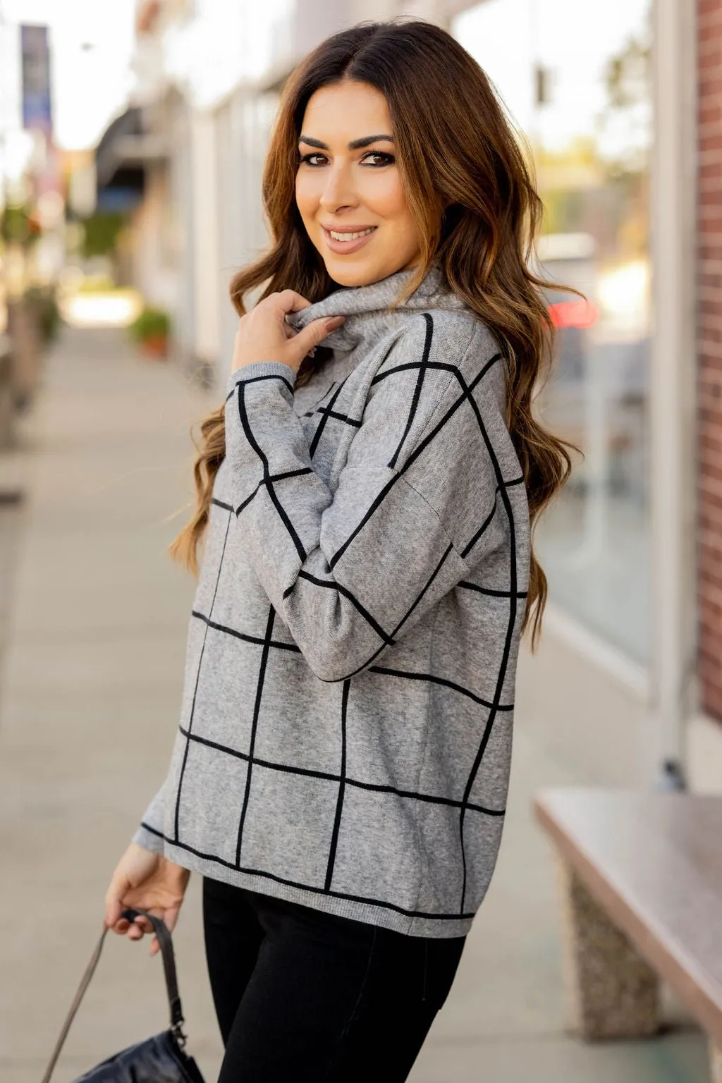 Grid Turtleneck Sweater