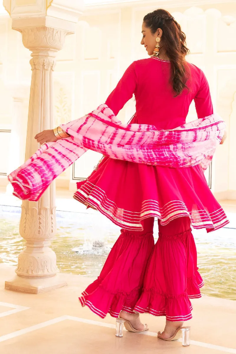 Gulabo Pink Angrakha Kurta With Sharara & Dupatta