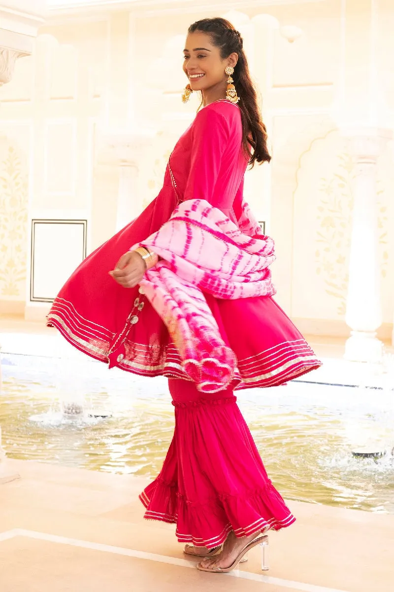 Gulabo Pink Angrakha Kurta With Sharara & Dupatta