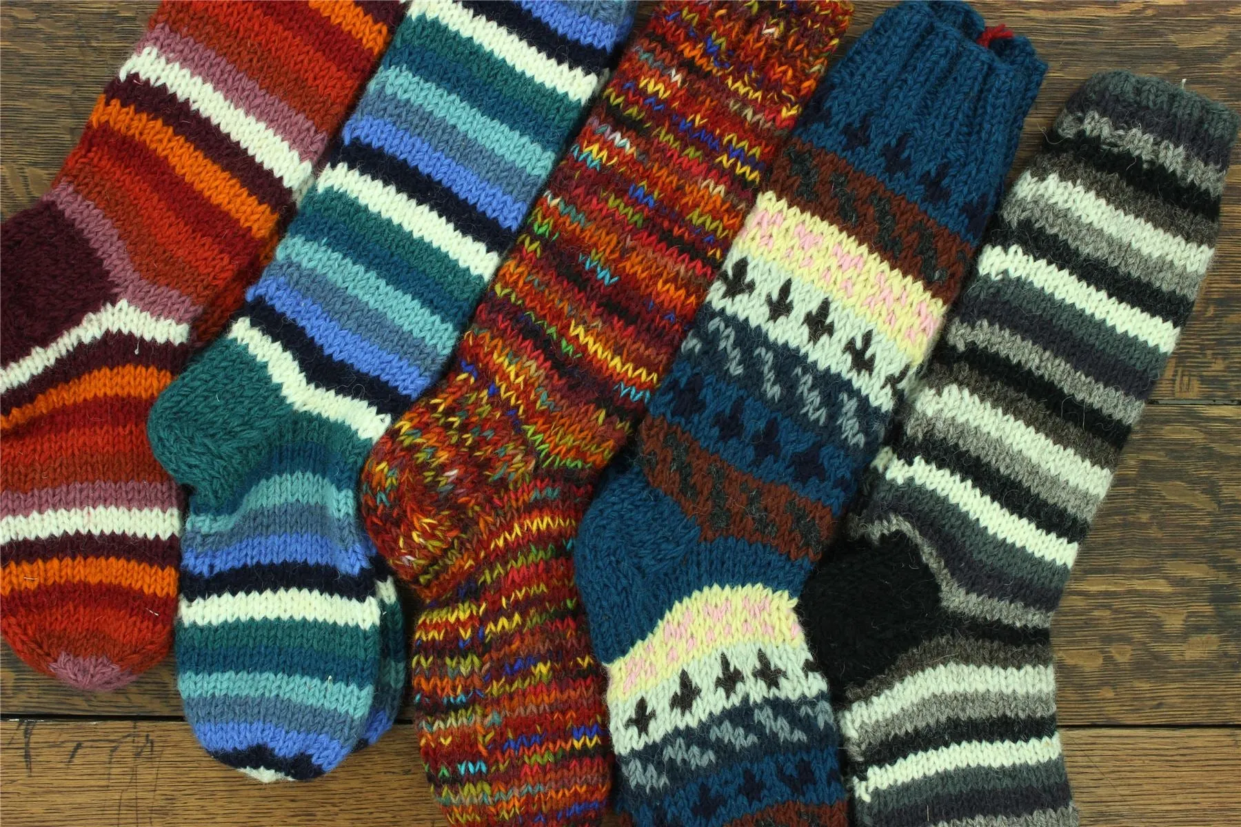 Hand Knitted Wool Long Socks - Stripe Blue White