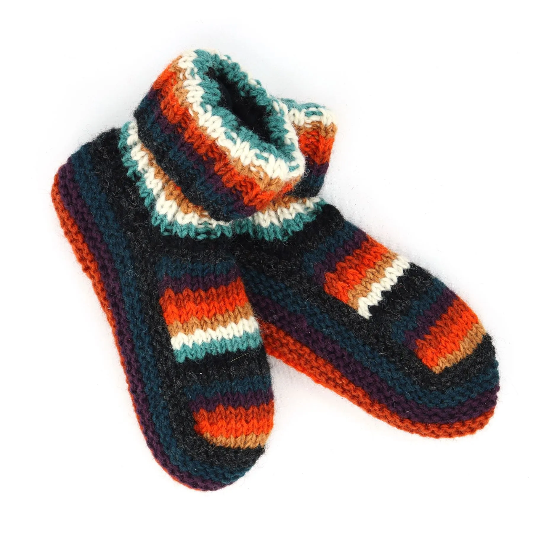 Hand Knitted Wool Slipper Socks - Stripe Anu