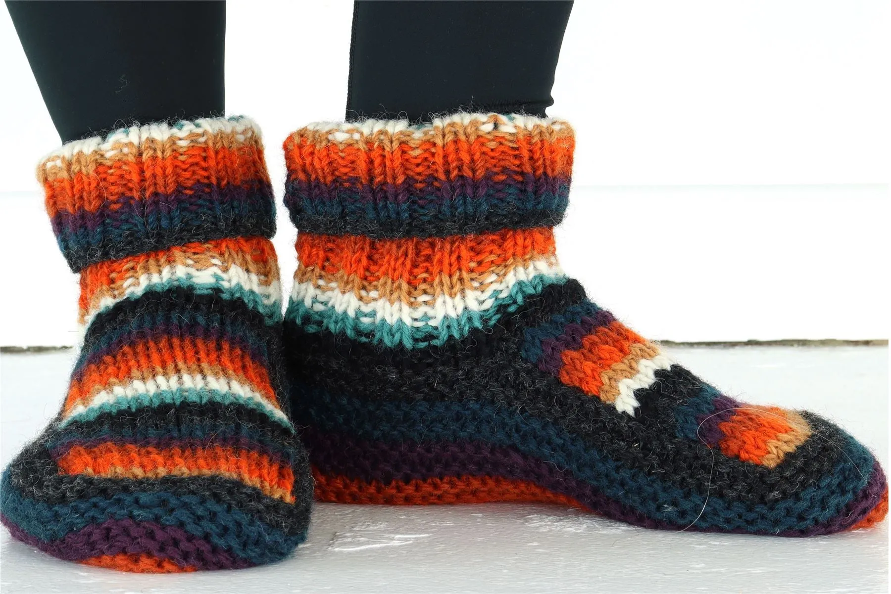 Hand Knitted Wool Slipper Socks - Stripe Anu