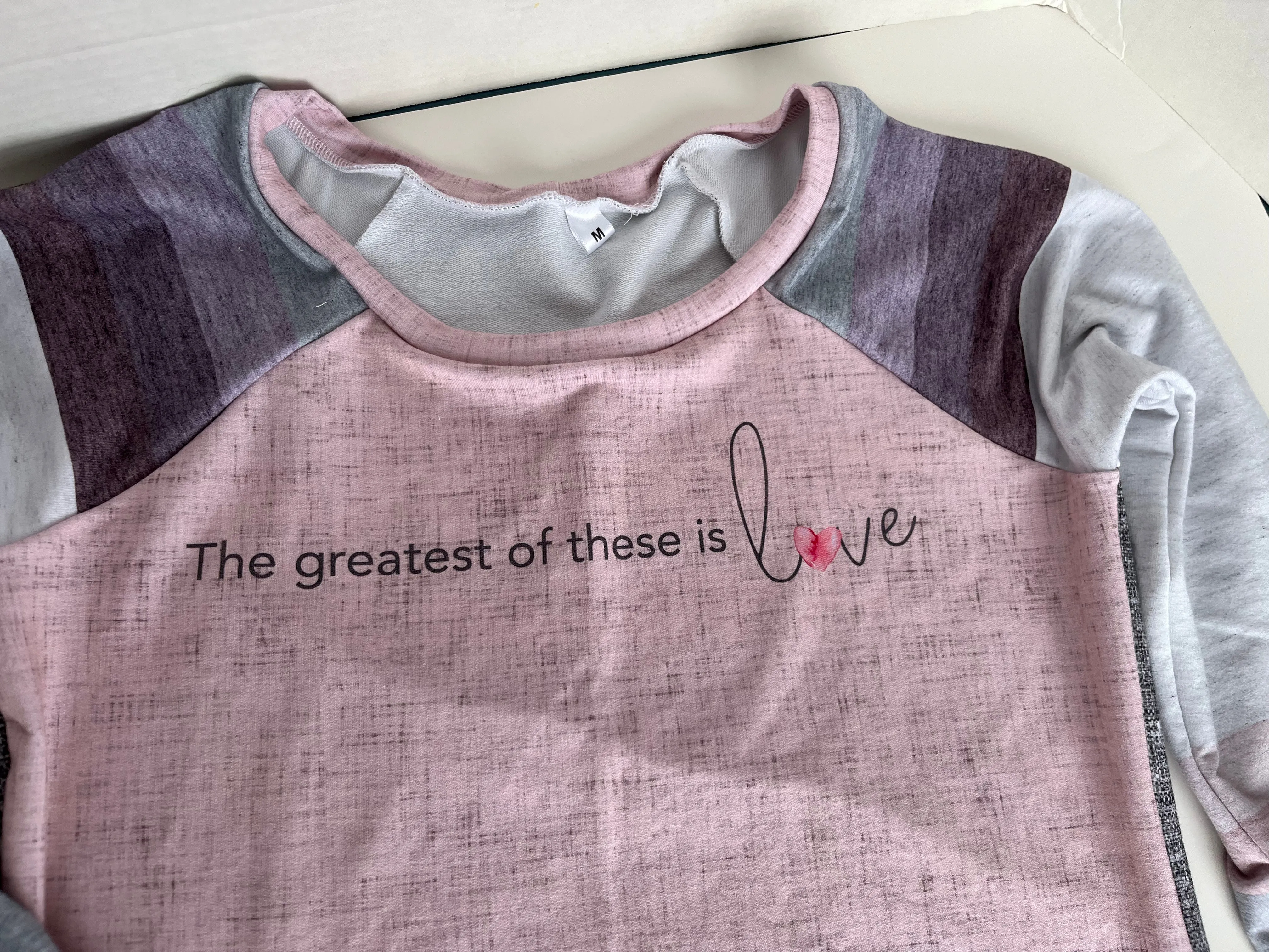 Handmade Valentine Love Quote Ladies Sweatshirt Bamboo Cotton French Terry