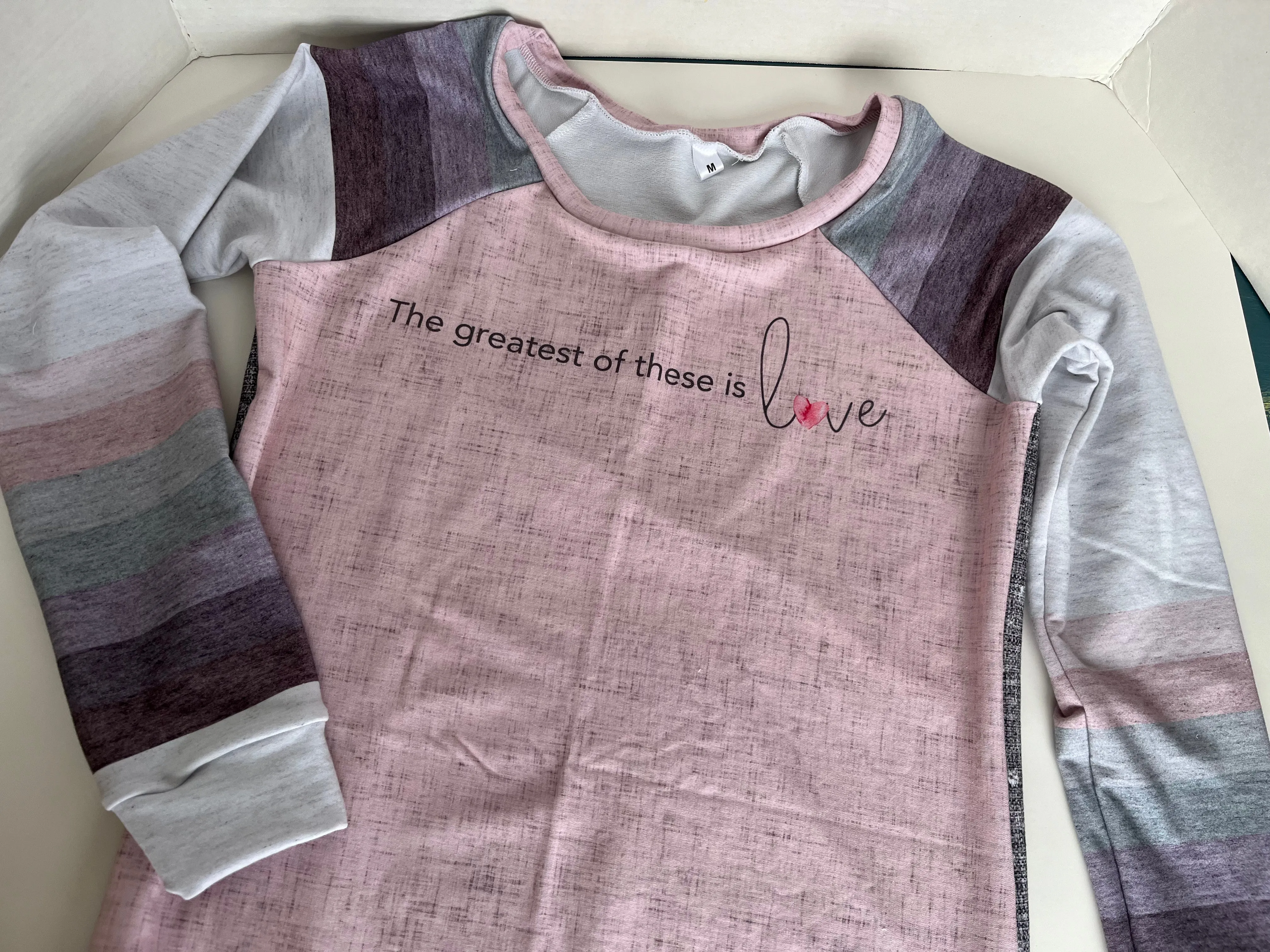 Handmade Valentine Love Quote Ladies Sweatshirt Bamboo Cotton French Terry