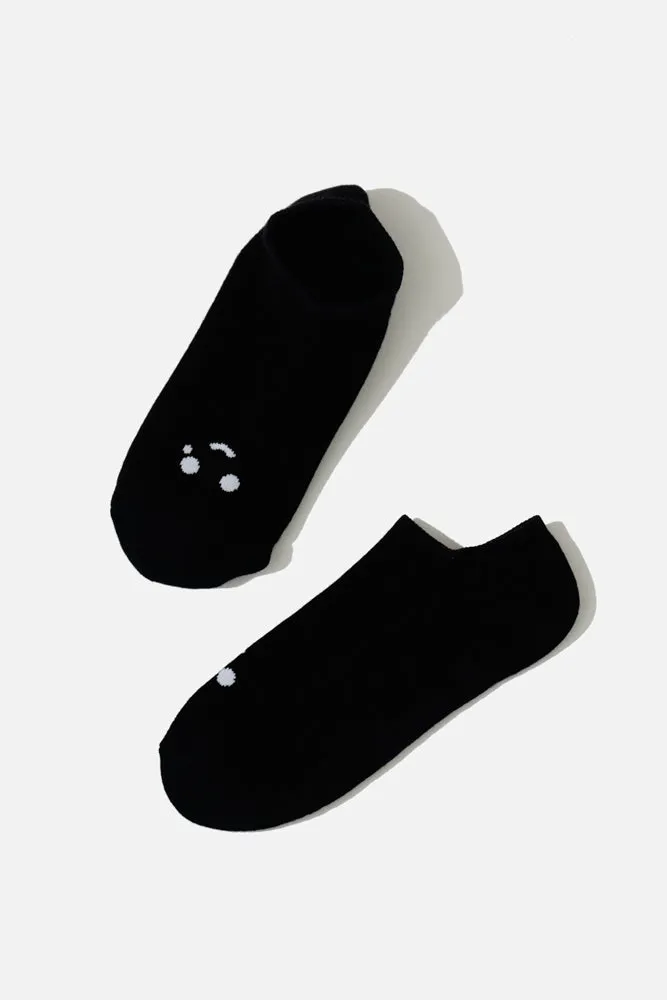 Happy Cry Face Low Rise Socks - Black