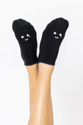 Happy Cry Face Low Rise Socks - Black