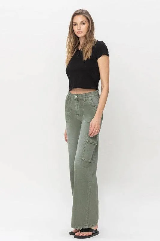 High Rise Wide Leg Utility Cargo Jeans