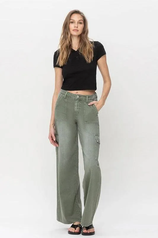 High Rise Wide Leg Utility Cargo Jeans