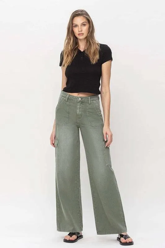 High Rise Wide Leg Utility Cargo Jeans