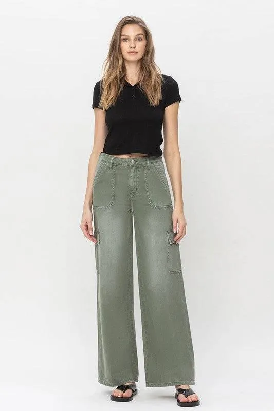 High Rise Wide Leg Utility Cargo Jeans