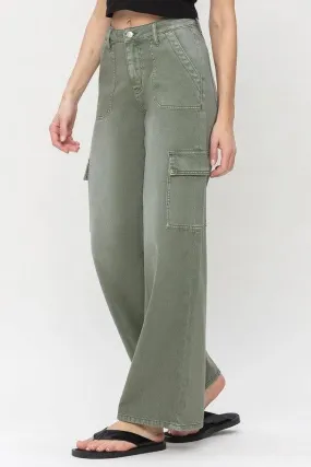 High Rise Wide Leg Utility Cargo Jeans