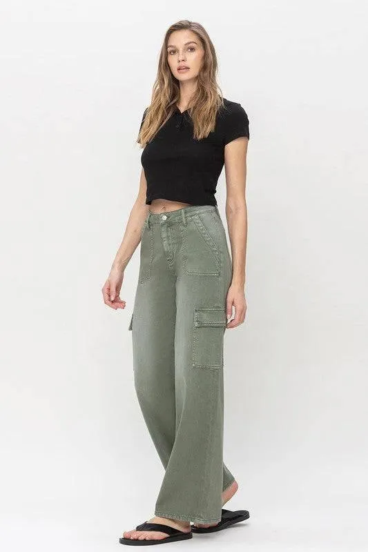 High Rise Wide Leg Utility Cargo Jeans