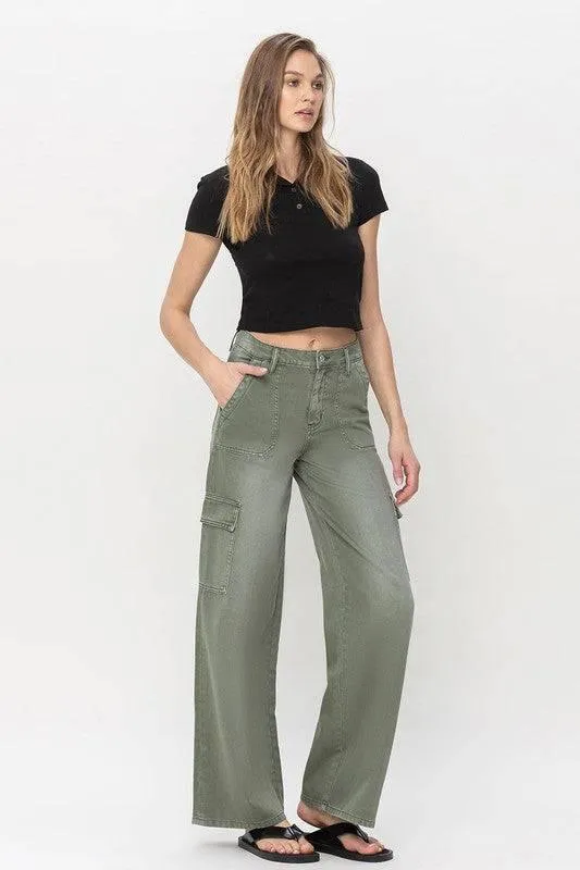 High Rise Wide Leg Utility Cargo Jeans