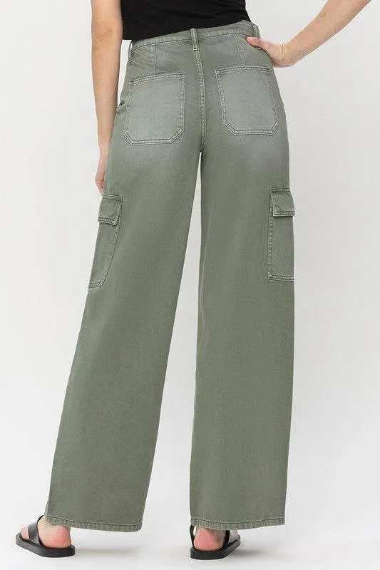 High Rise Wide Leg Utility Cargo Jeans