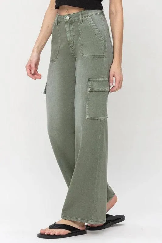 High Rise Wide Leg Utility Cargo Jeans