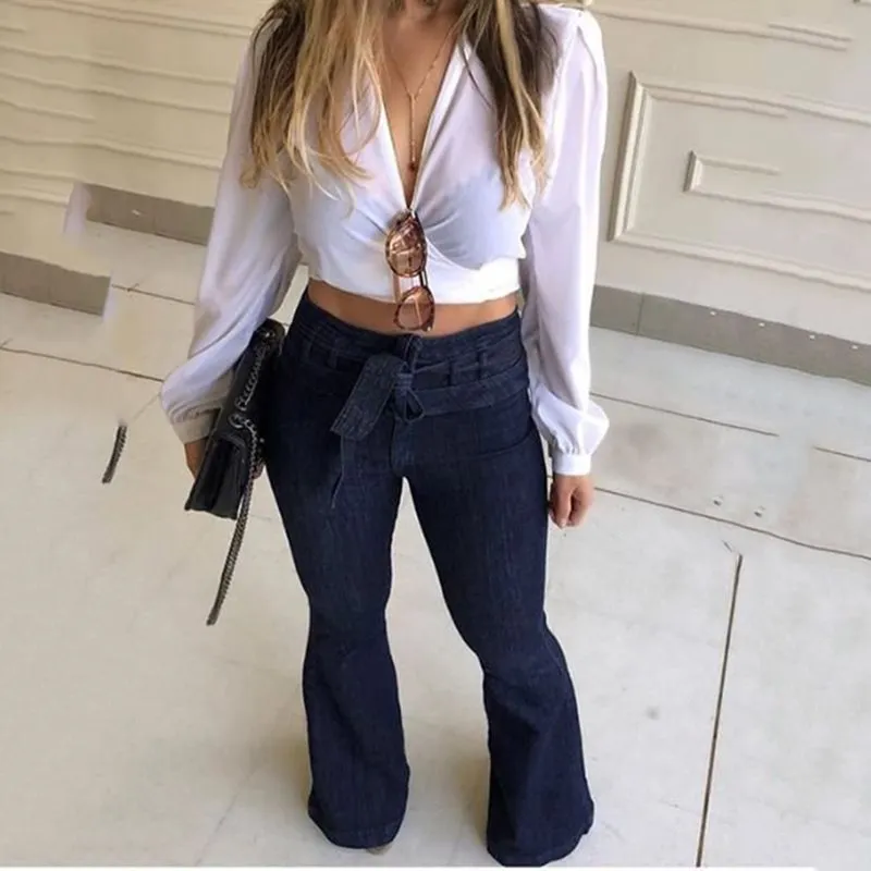 High Waist Denim Flare Pants