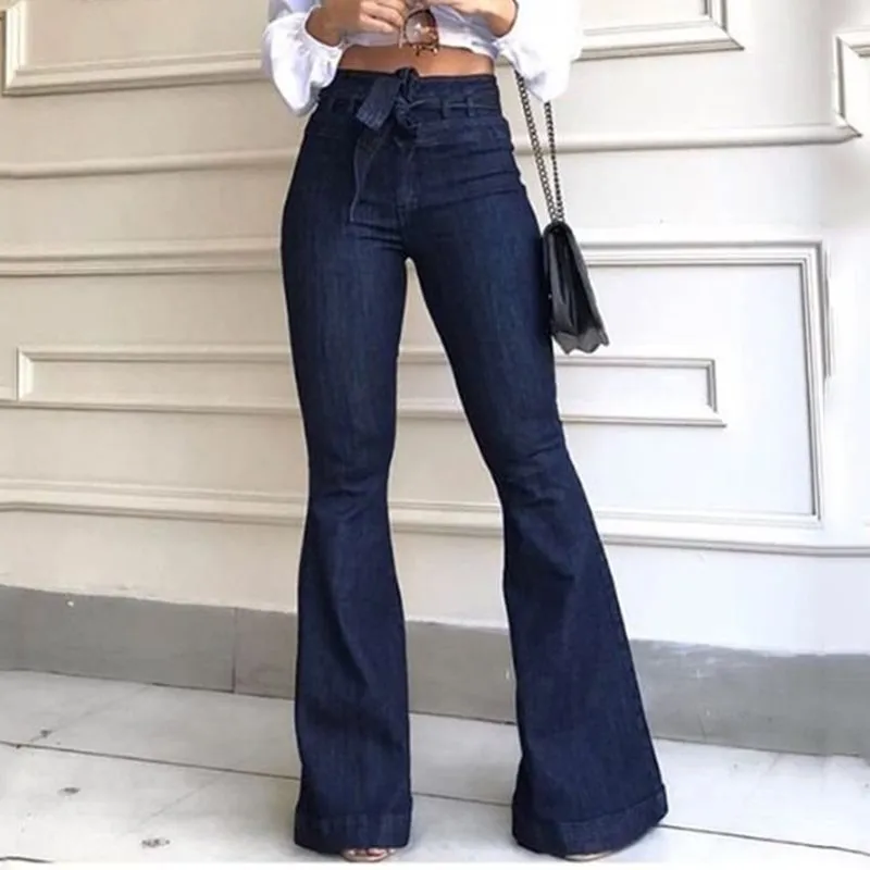 High Waist Denim Flare Pants