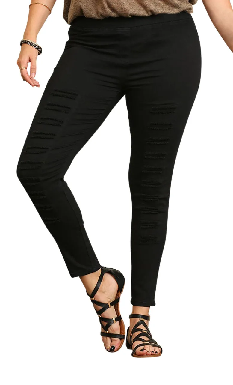 High Waist Distressed Jeggings, Black