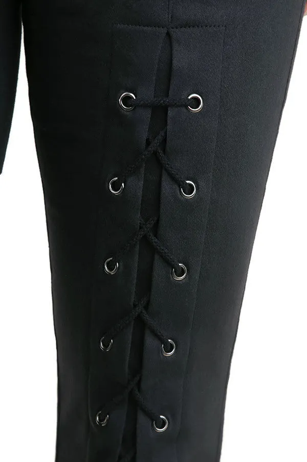 High Waist Leggings with Lace Up Details, Black