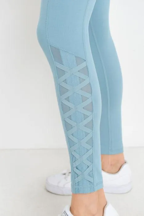 Highwaist Hybrid Mesh & Lattice Straps Full Pocket Leggings