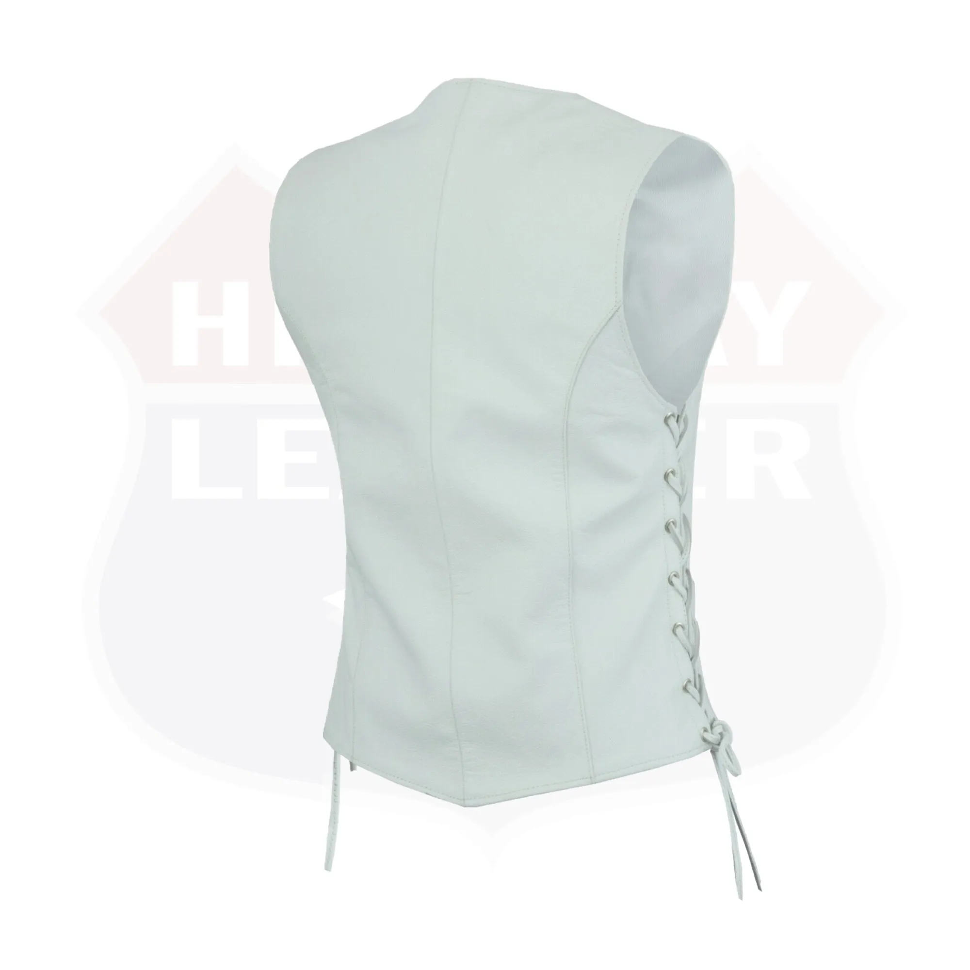 HL14501WHITE White Leather - Women motorcycle Vest Biker Club Concealed Carry