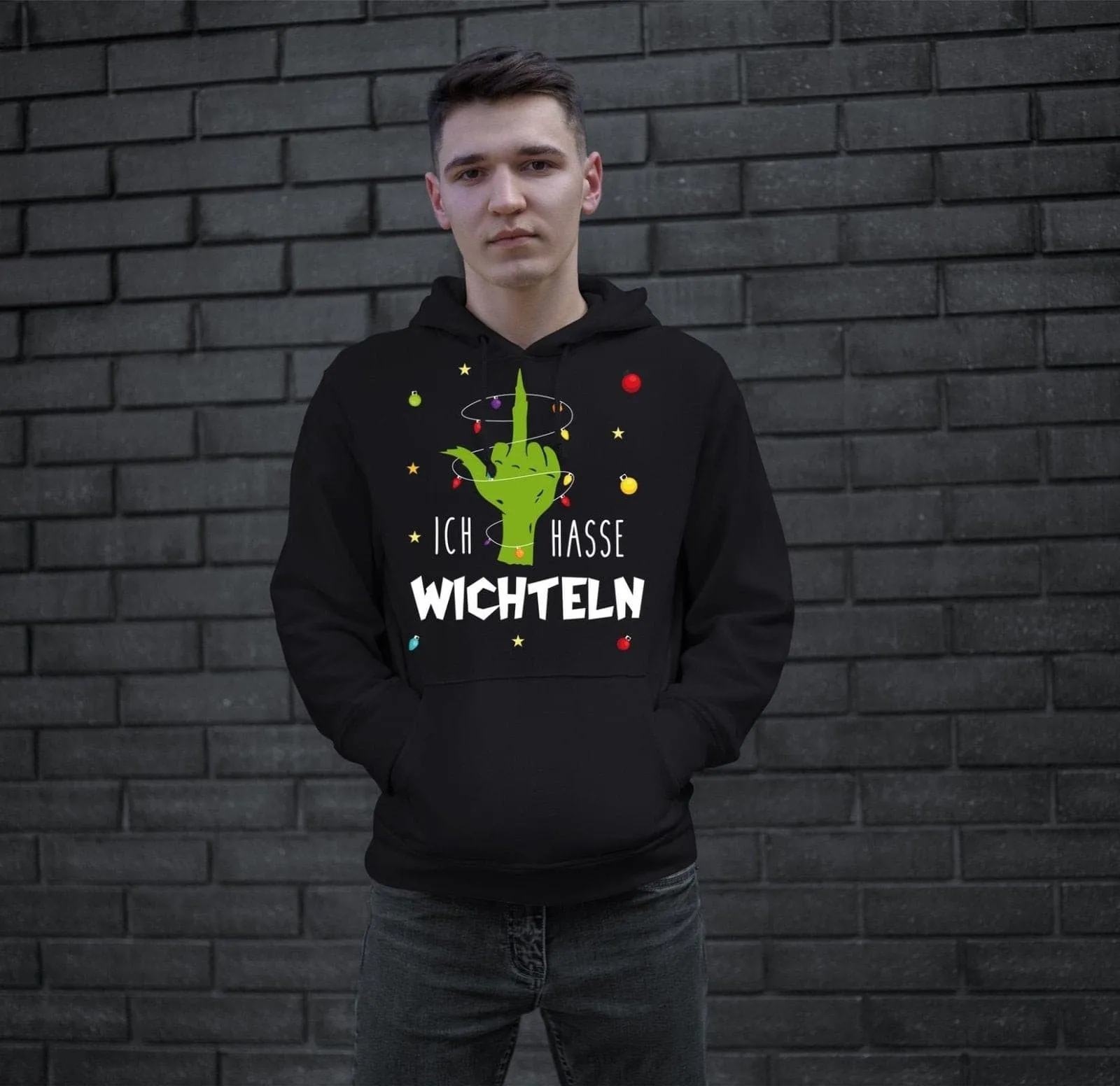 Hoodie - Grinch - Ich hasse Wichteln (Mittelfinger)