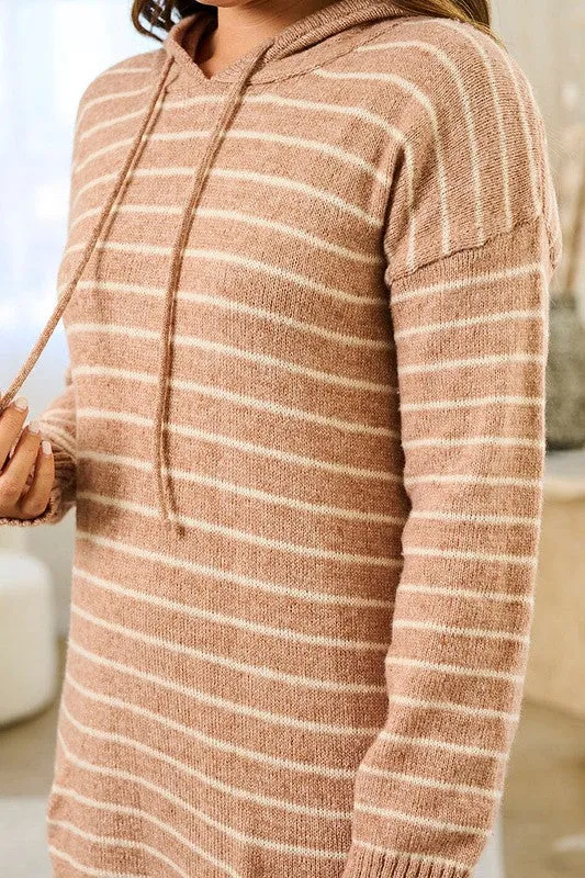 Hoodie Stripe Sweater Dress Style 5490 in Taupe