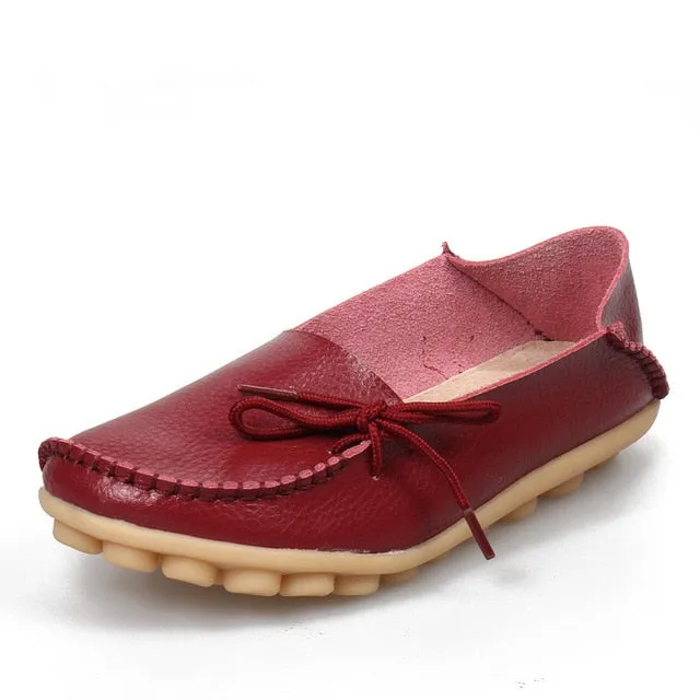 Hosteven Women Real Leather Shoes Moccasins Mother Loafers