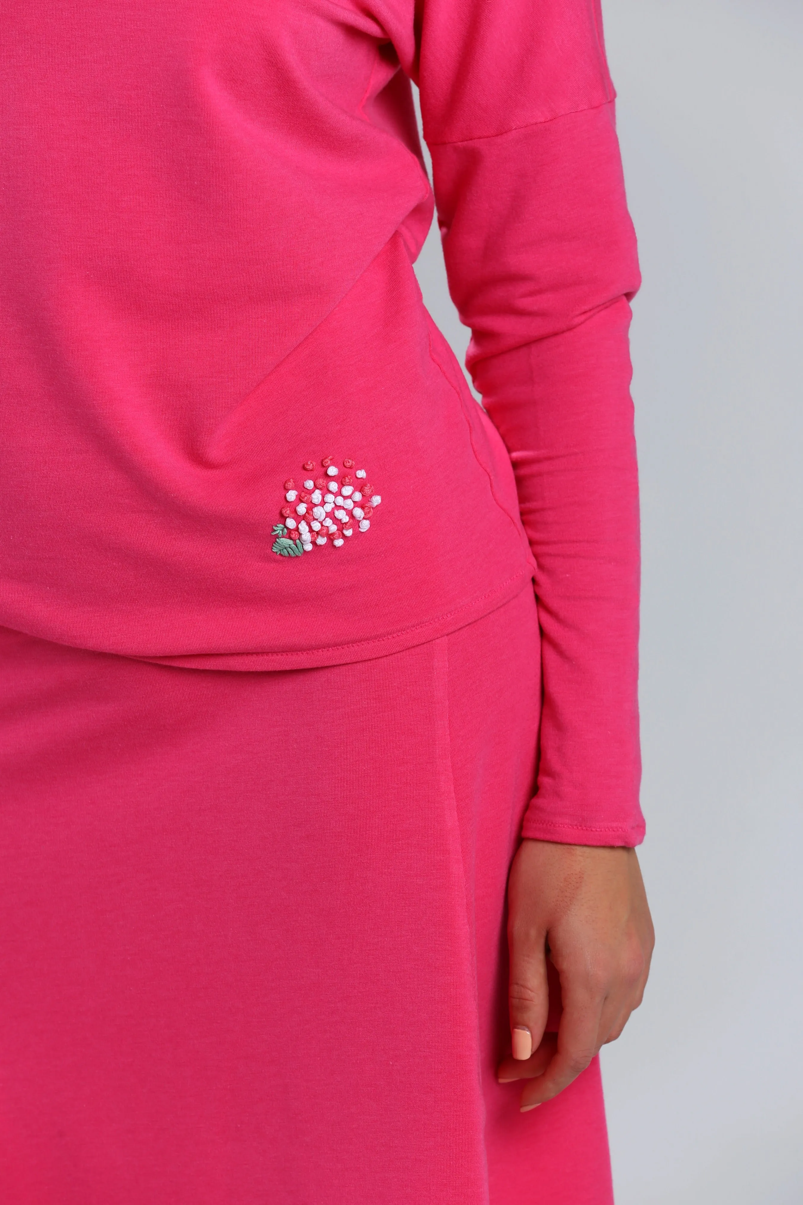 Hot Pink Super Soft Turtleneck Sweater with Embroidery