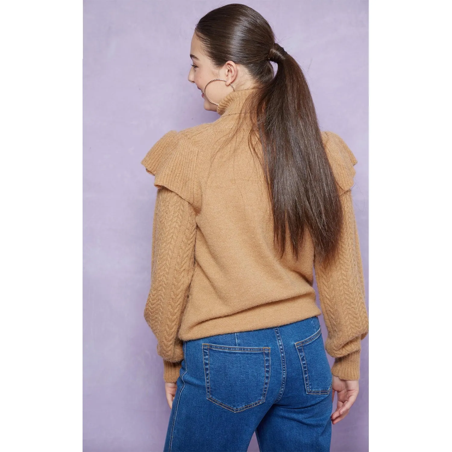 Jumper Knit Romy Ruffle - Caramel