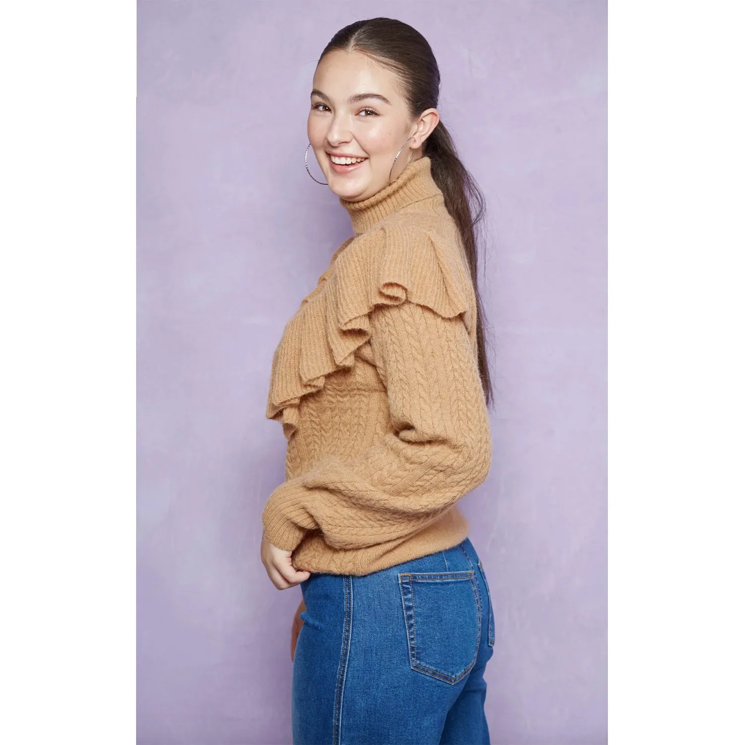 Jumper Knit Romy Ruffle - Caramel