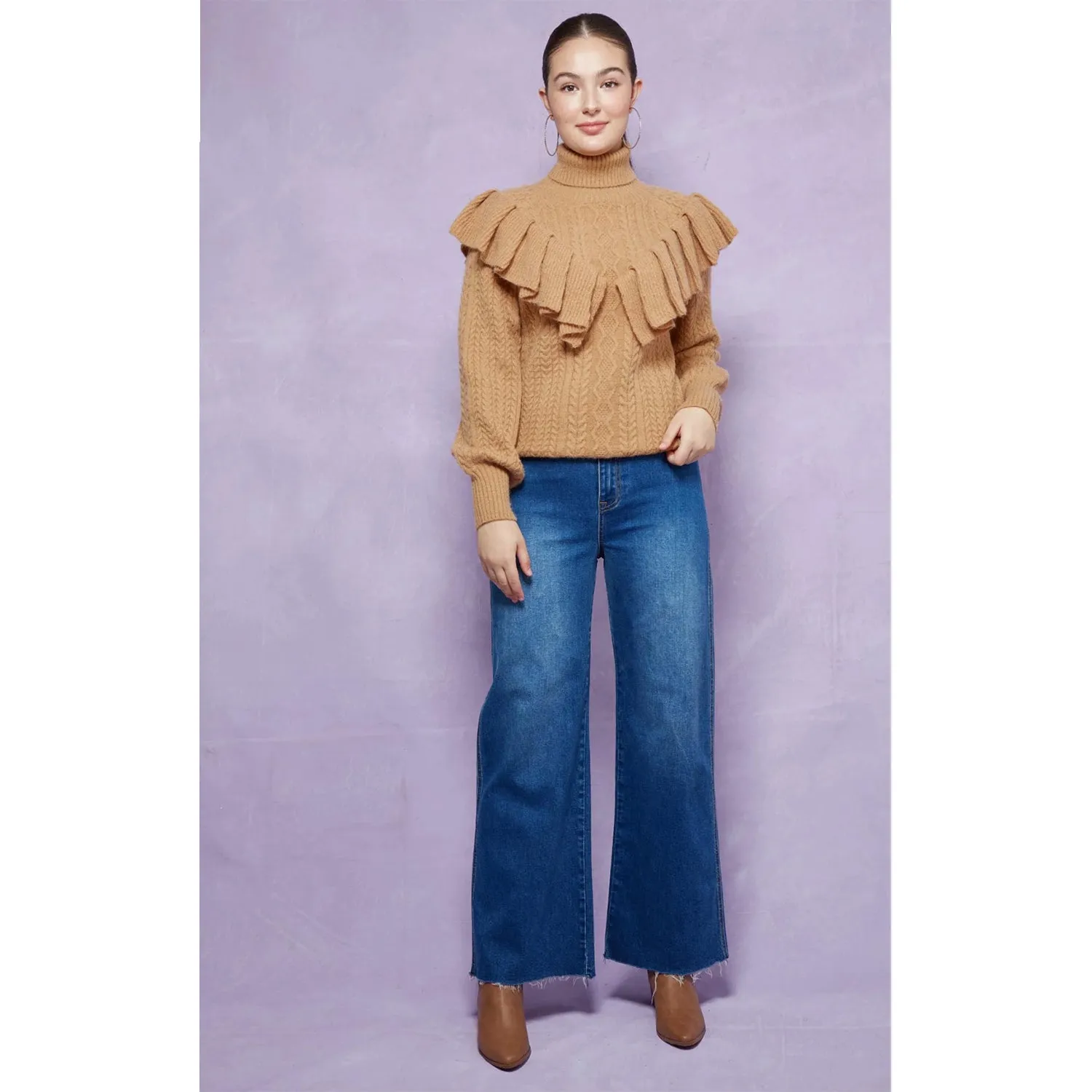 Jumper Knit Romy Ruffle - Caramel