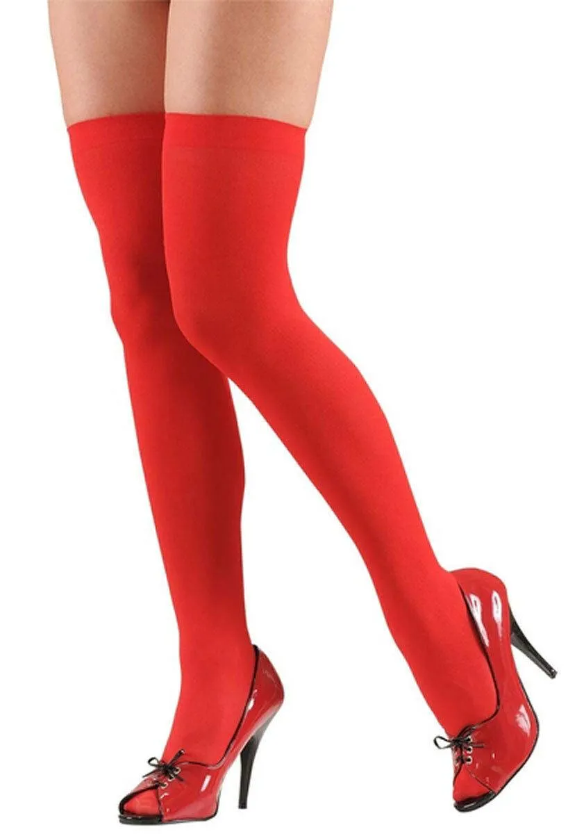 Ladies Over the Knee Stocking Red Girls Thigh High Socks Christmas Fancy Dress