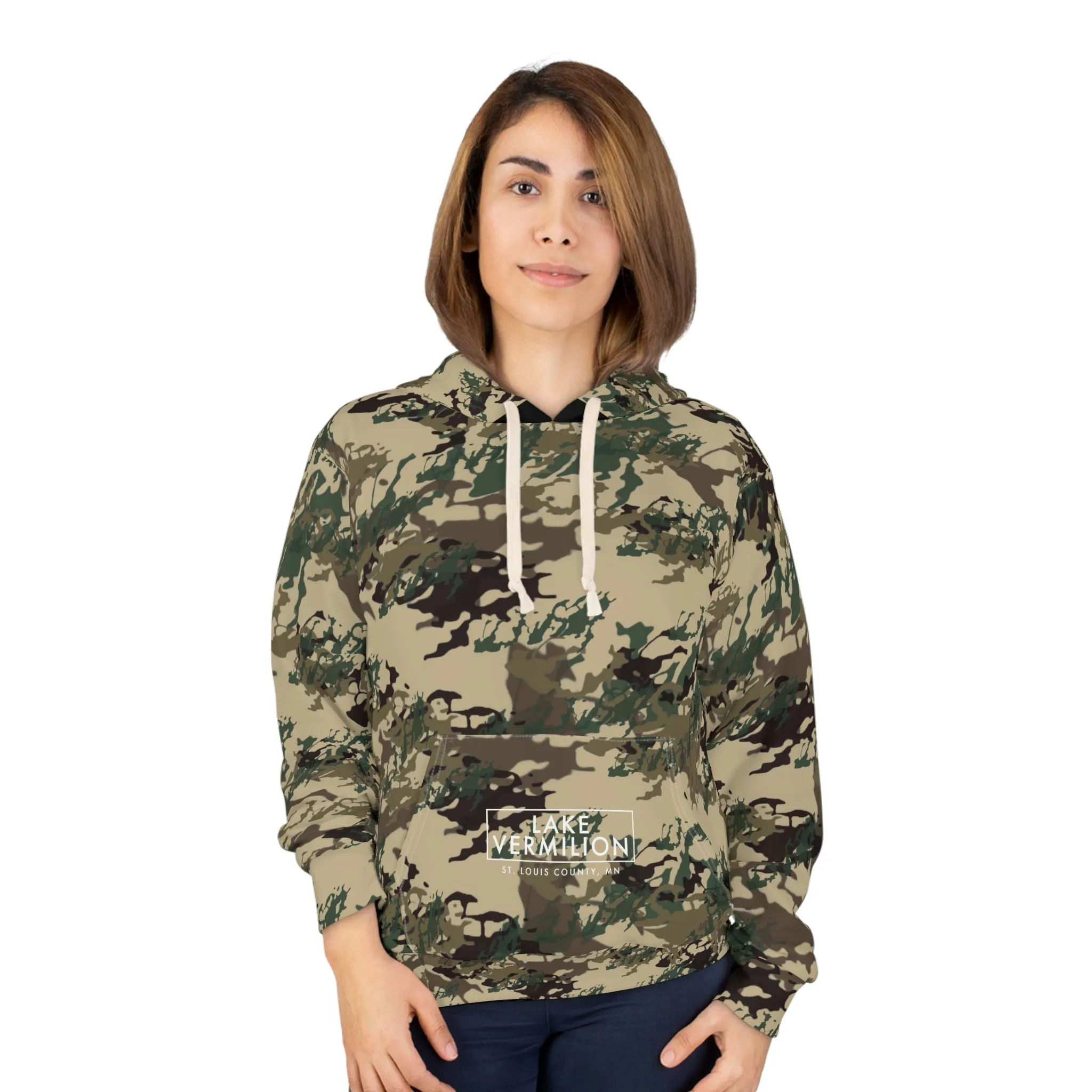 Lake Vermilion - MN - CUSTOM Lake Vermilook® Dark Camo - Camo Pocket - AOP Unisex Pullover Hoodie