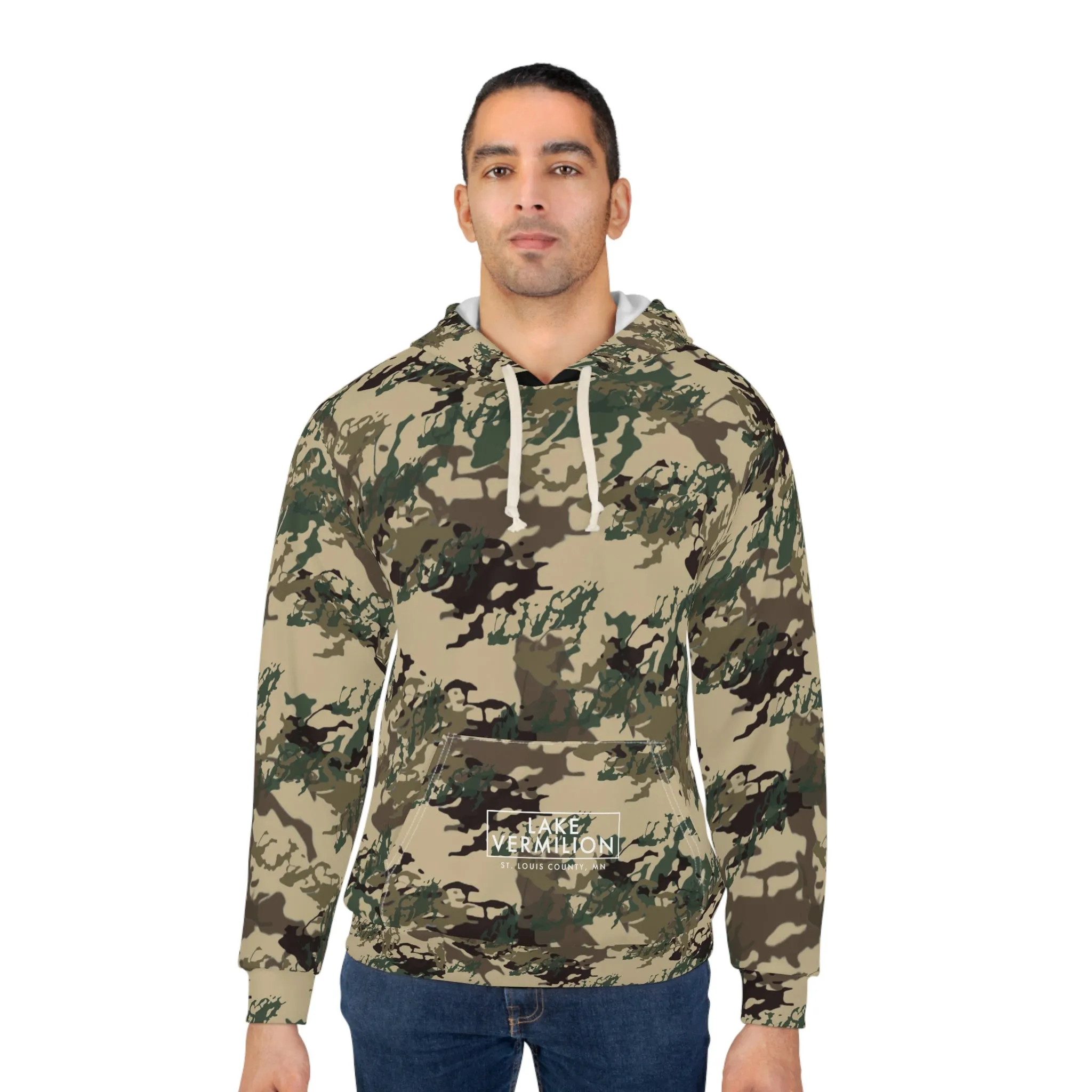 Lake Vermilion - MN - CUSTOM Lake Vermilook® Dark Camo - Camo Pocket - AOP Unisex Pullover Hoodie