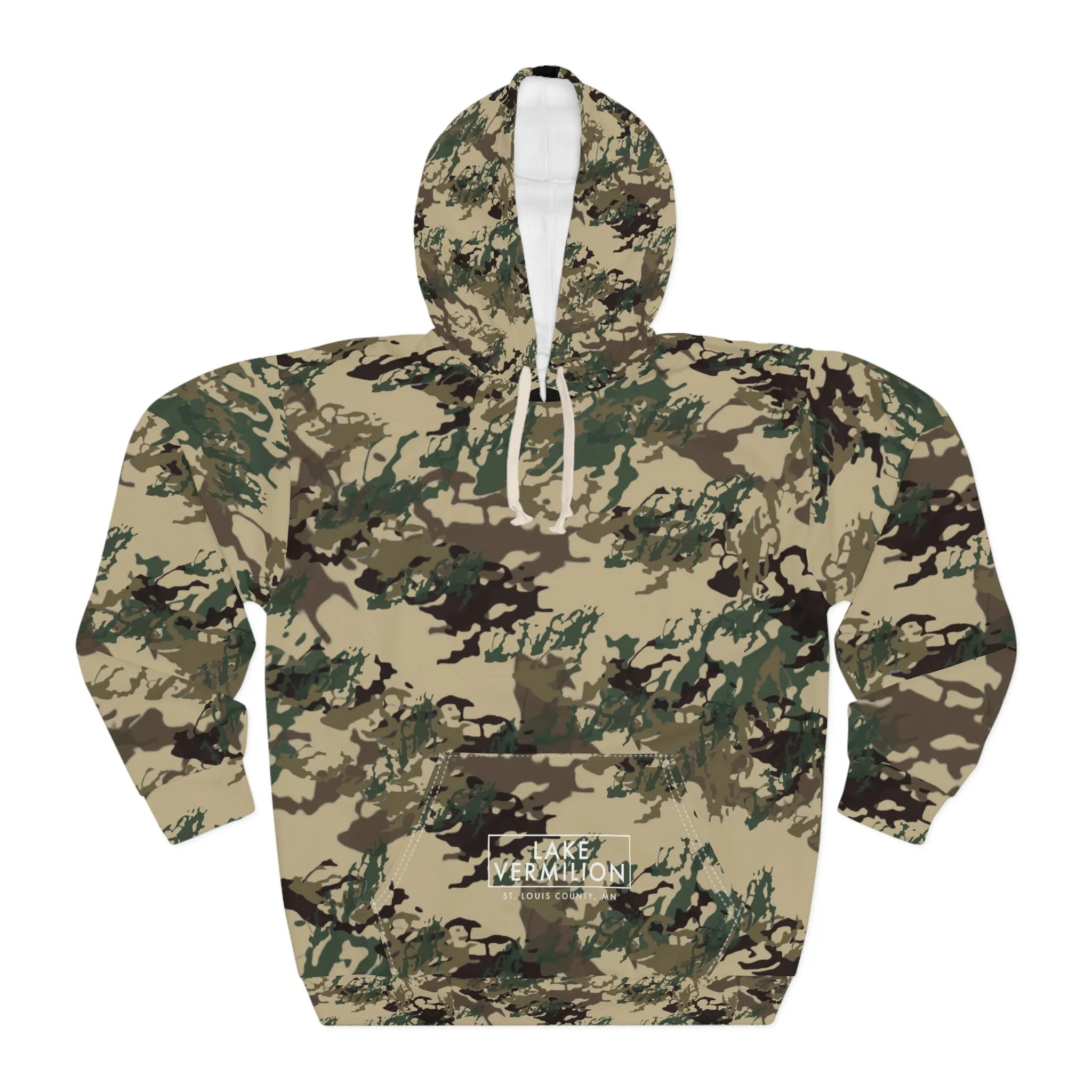 Lake Vermilion - MN - CUSTOM Lake Vermilook® Dark Camo - Camo Pocket - AOP Unisex Pullover Hoodie