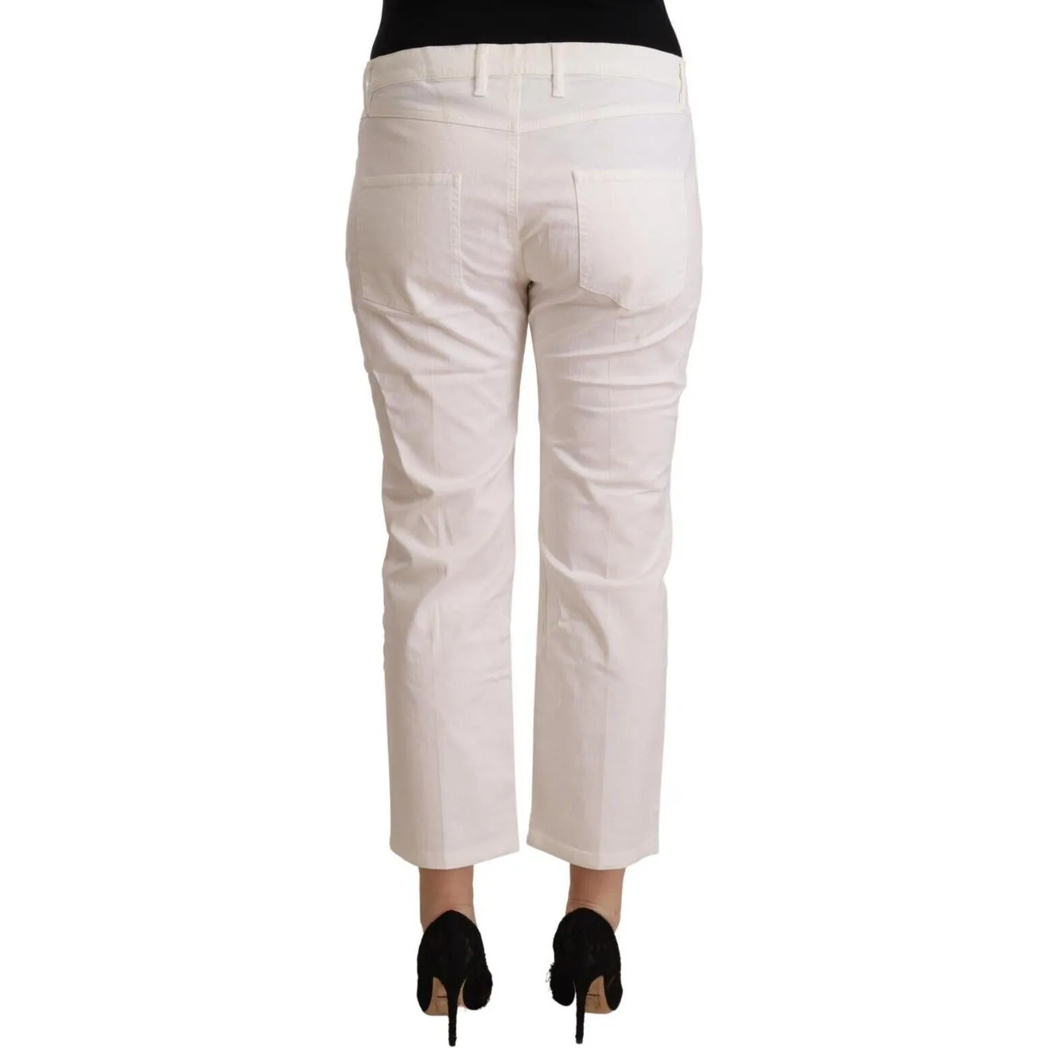 L'Autre Chose Chic White Mid Waist Skinny Cropped Jeans