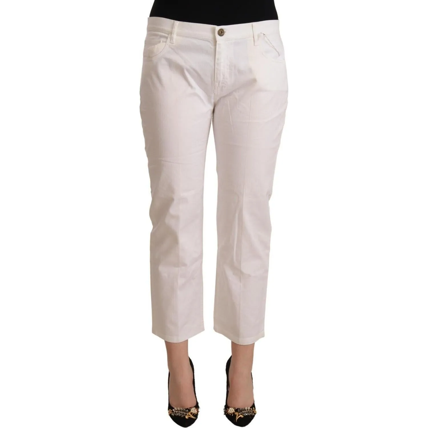 L'Autre Chose Chic White Mid Waist Skinny Cropped Jeans