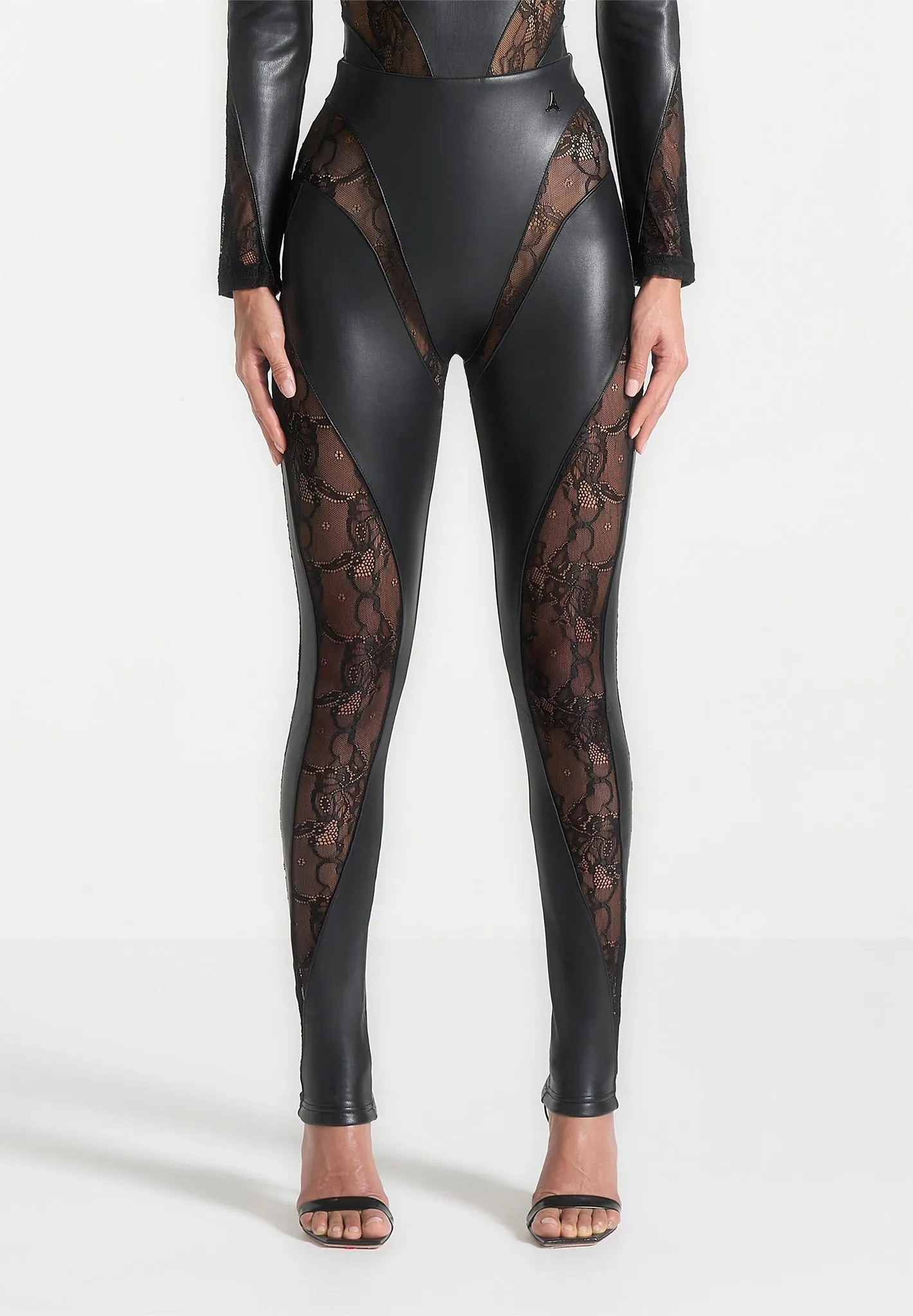 Leather and Lace Contour Leggings - Black