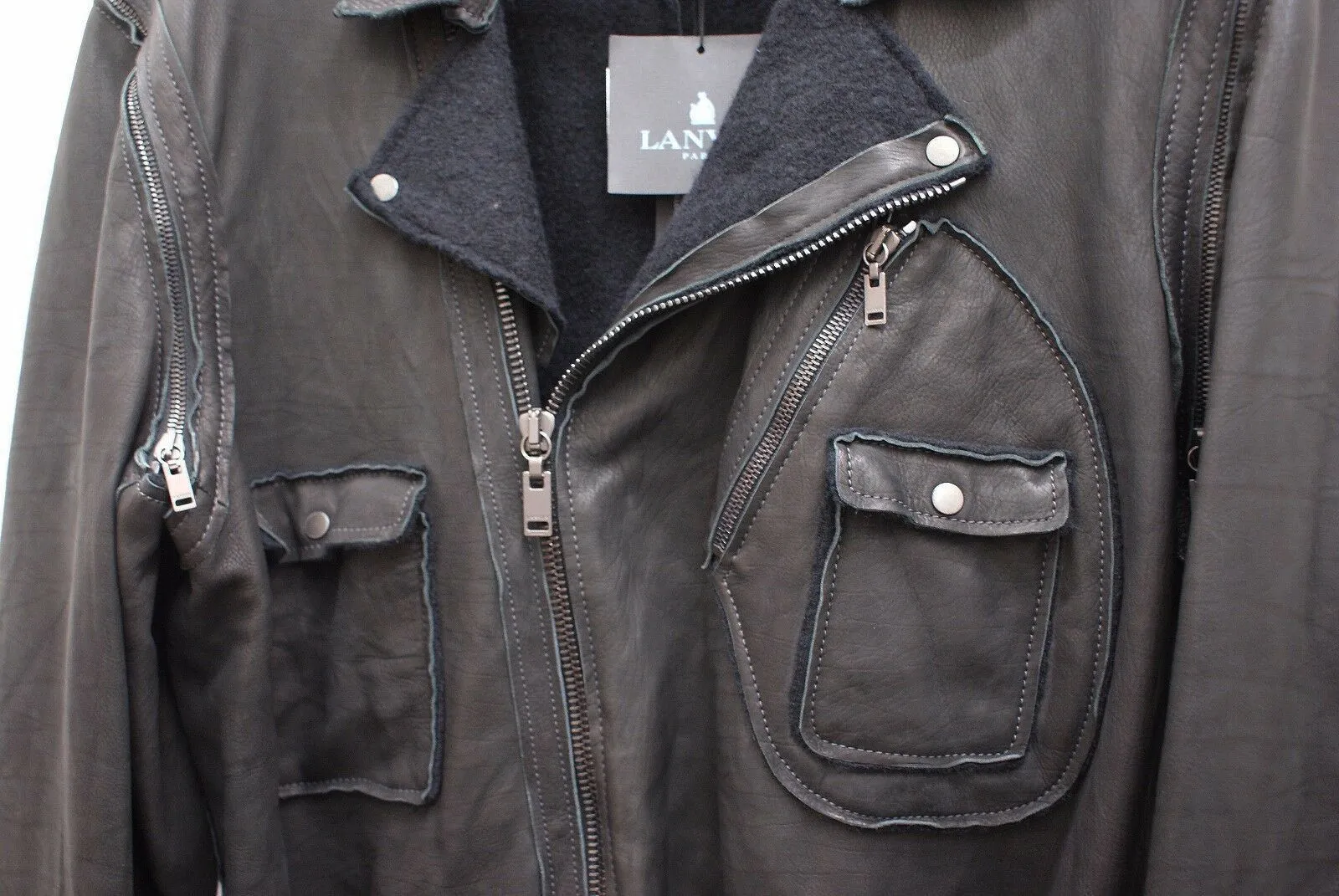 Leather Biker Jacket With Convertible Sleeves