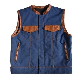 Leather Vest Men's Leather Vest Denim Vest Blue Vest Hand made Biker Wear Motorcycle Vest leather men Waistcoat