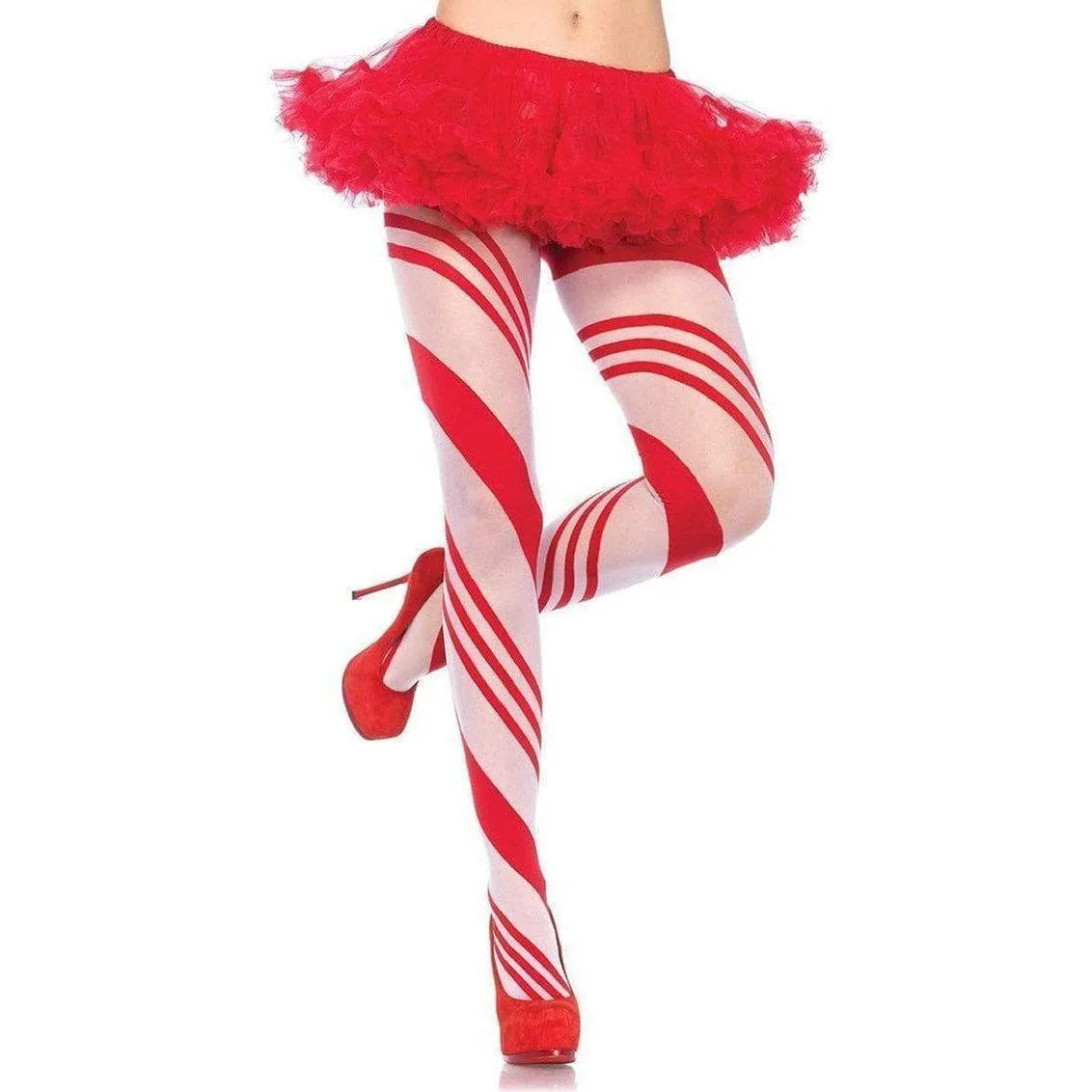 Leg Avenue Spandex Sheer Candy Striped Pantyhose - O/S - Red/White