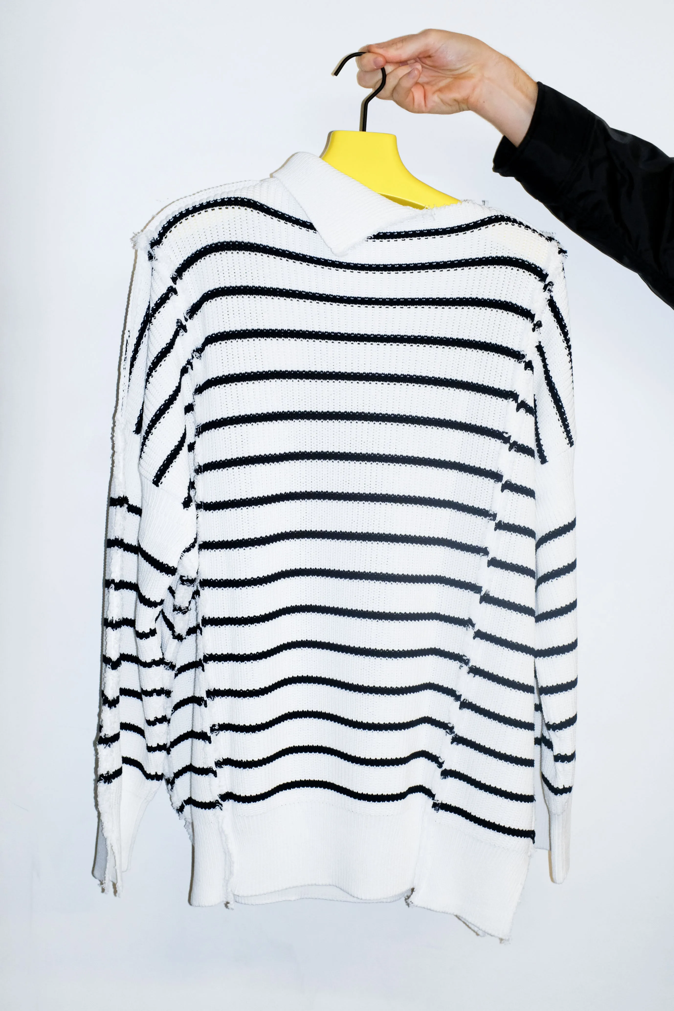 Lily White Cotton Disrupted Breton Long Turtleneck Sweater