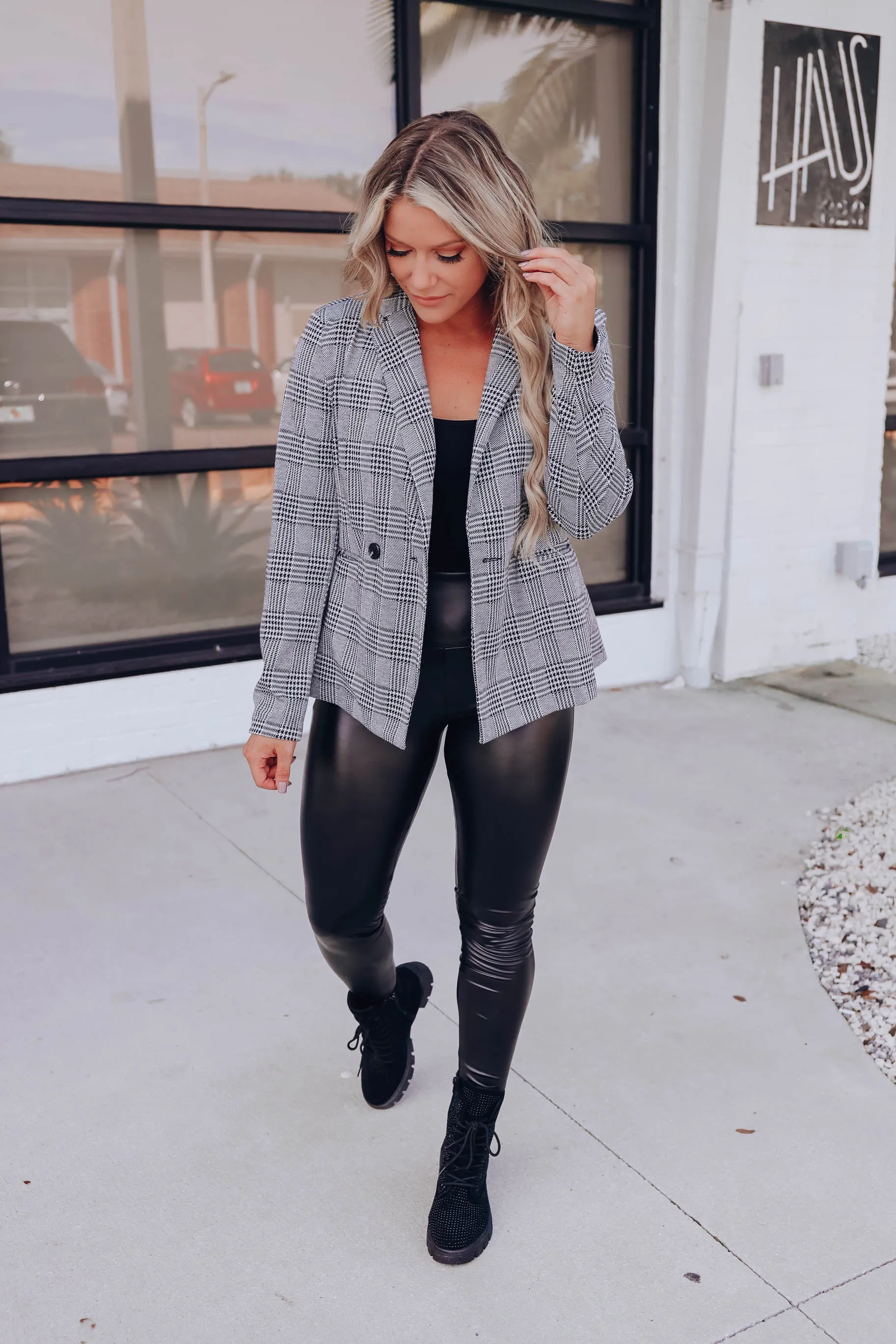 London Houndstooth Check Blazer - Grey