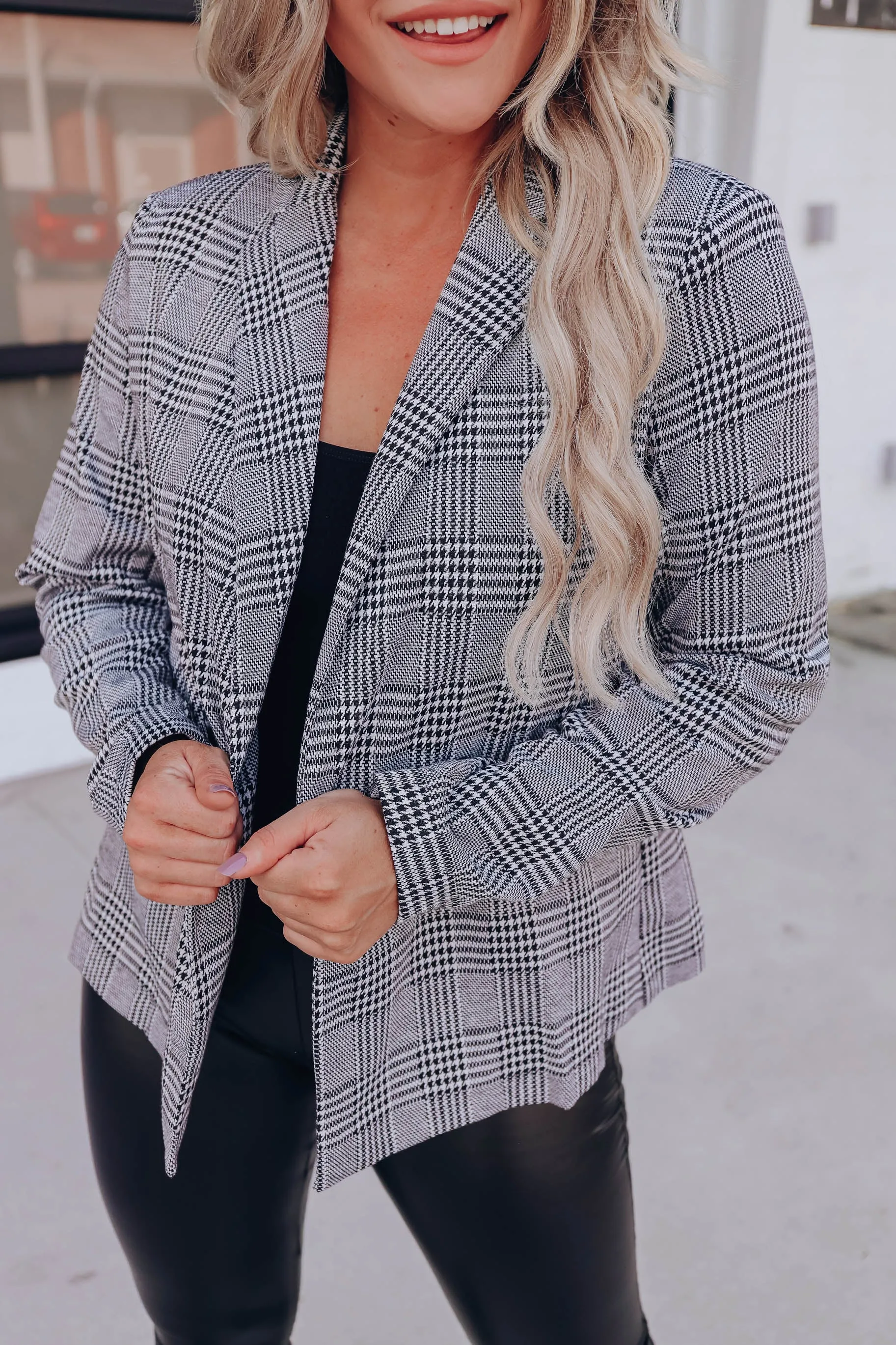 London Houndstooth Check Blazer - Grey