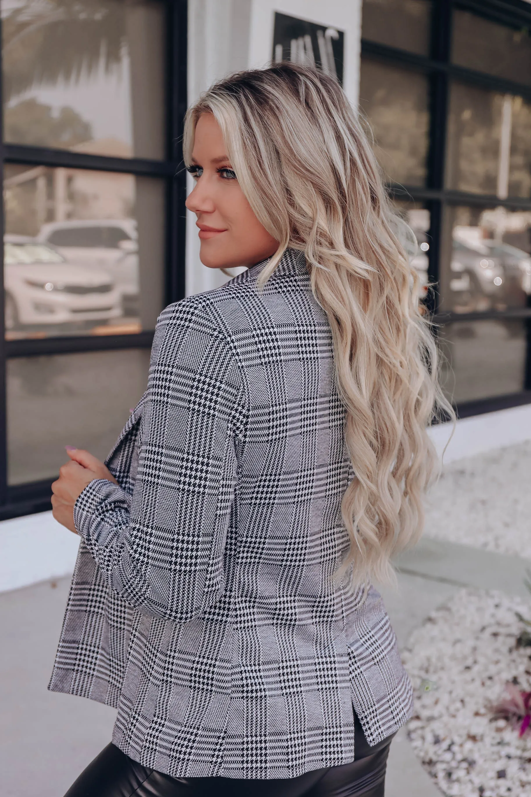 London Houndstooth Check Blazer - Grey