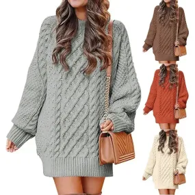 Long Sleeve Twisted Knitted Sweater Dress