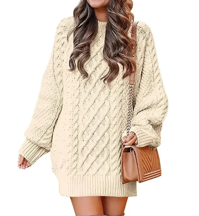 Long Sleeve Twisted Knitted Sweater Dress