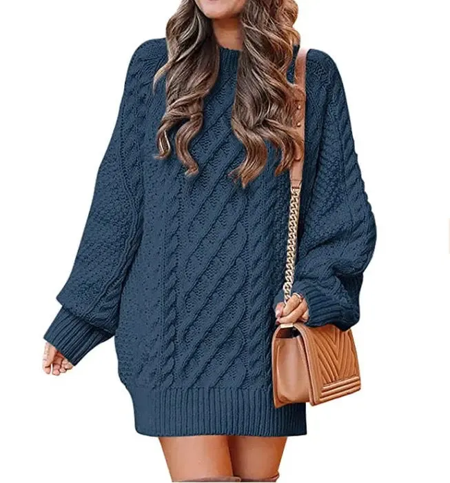 Long Sleeve Twisted Knitted Sweater Dress