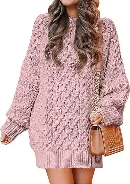 Long Sleeve Twisted Knitted Sweater Dress